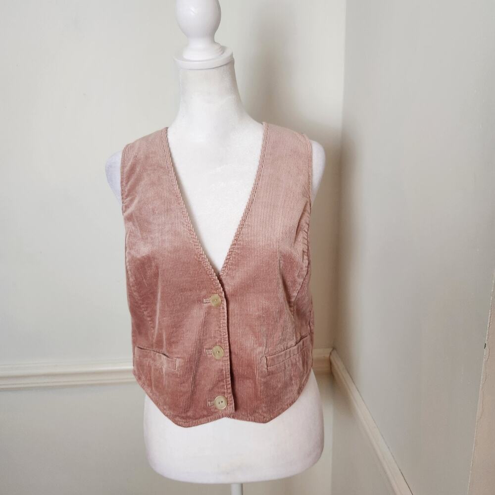 By Anthropologie Vest Sz 4 Womens Corduroy Maeve Pink Buttonup Crop Boho Casual - Picture 1 of 16